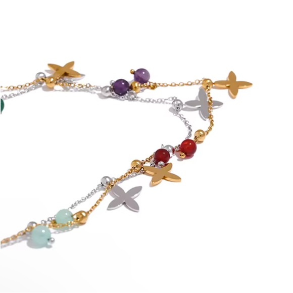 NWOT Y2K Stainless Steel Chain Colorful Necklace in Gold - Picture 7 of 9